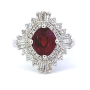 18K White Gold Vintage Inspired Rubellite Tourmaline And Diamond Ring